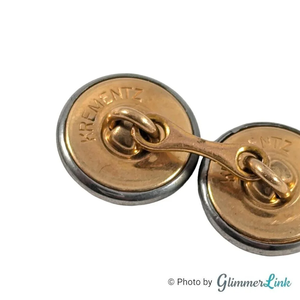Art Deco Krementz Double Sided Round Mother of Pearl Gold Plated Cufflinks